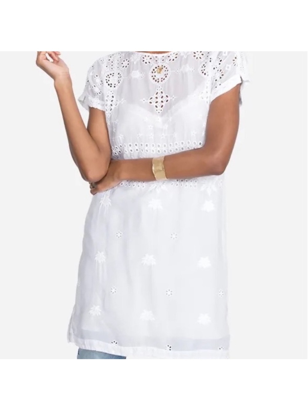 Johnny Was Top Stormi Tunic in white sheer size medium eyelet